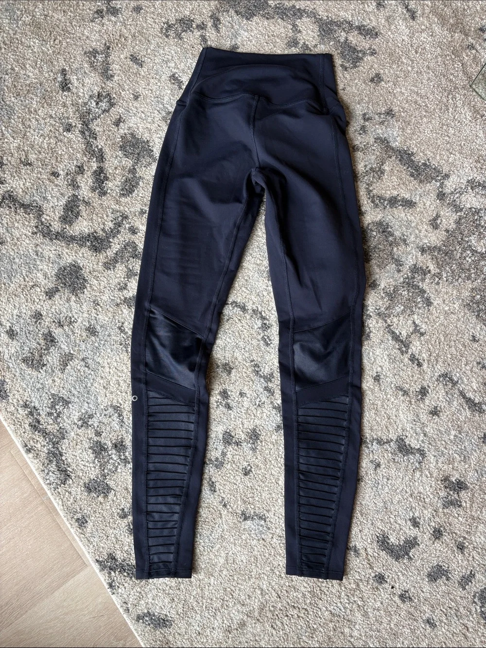 ALO Yoga Black Ribbed Moto-Detail High-Waist Leggings